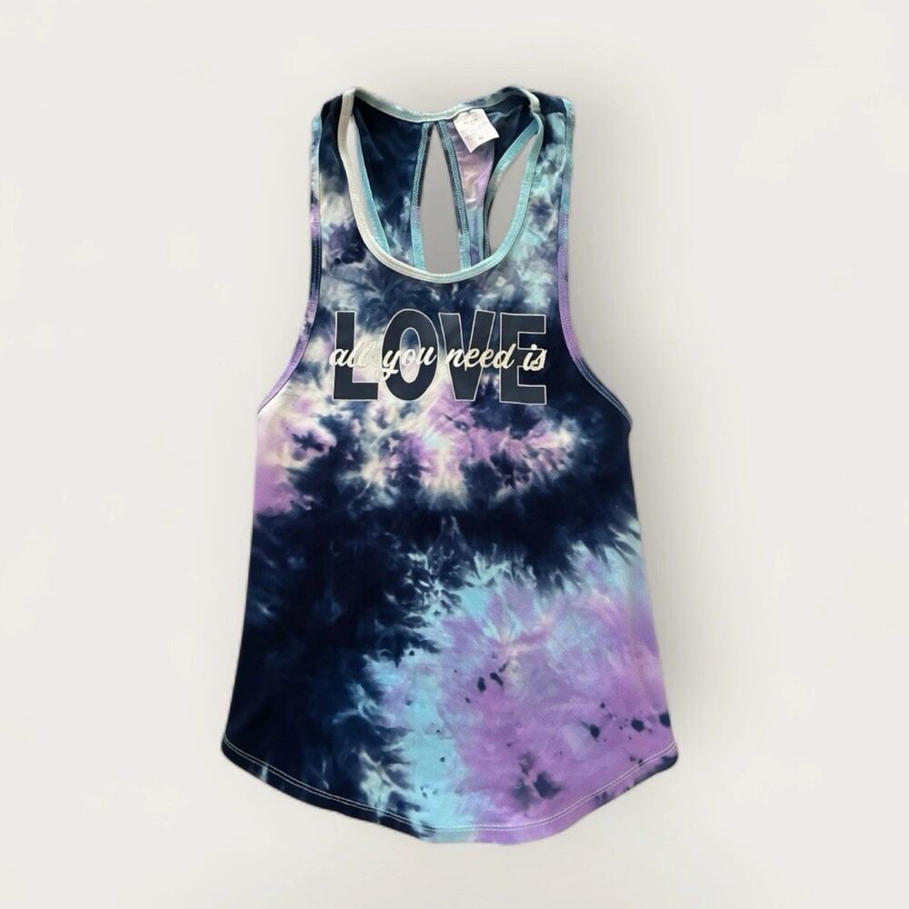 Tie Dye Racerback Tank Top Crisscross Back Love Theme Boho Hippie Tee XS S
